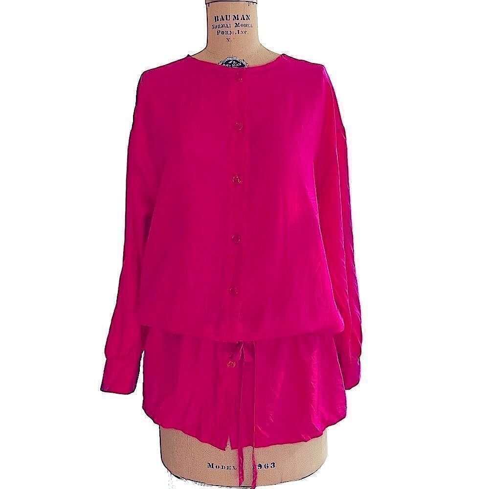Pink silk drawstring waist Oversized blouse - Quarters size small